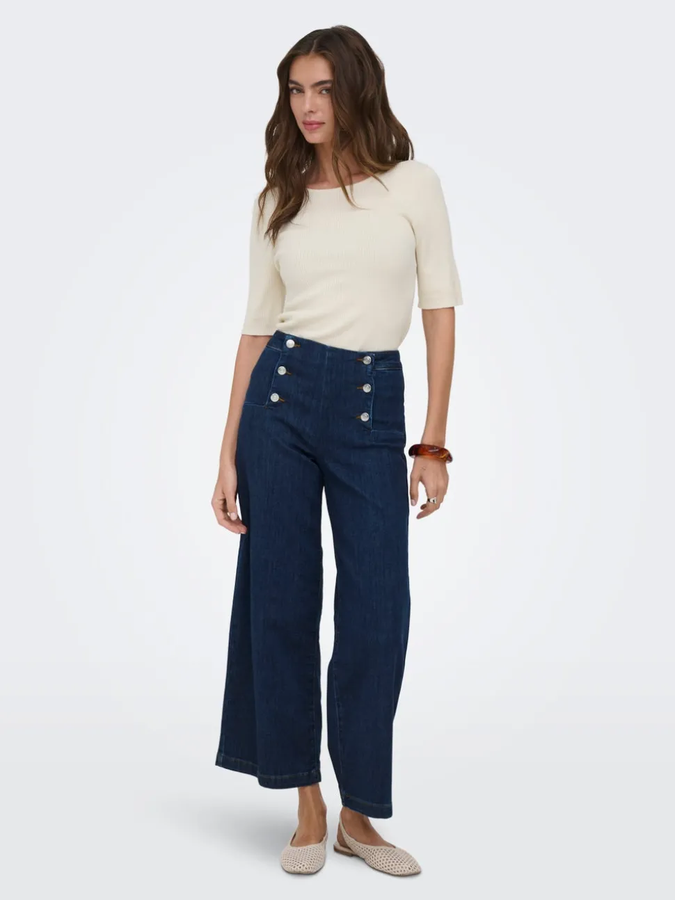 ONLNEW Hög midja Bred passform - Beskuren Beskuren Jeans
