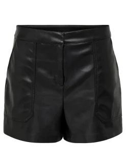 ONLTRICIA Medelhög midja Baggy Fit Shorts i läderimitation